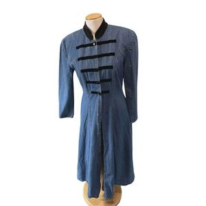 Sketches Clothing Vintage Denim Maxi Dress Velvet Trim Military Style Sz 8 flaws